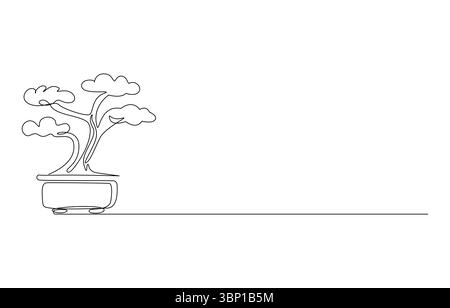 Bonsai Tree in Pot Line Art, minimalistische Bonsai Tree Line Art, Stock Vektor