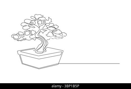 Bonsai Tree in Pot Line Art, minimalistische Bonsai Tree Line Art, Stock Vektor
