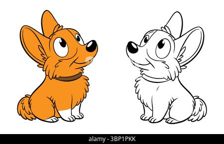 Hundeabbildung – Farbe und schwarze Linie auf weißem Hintergrund Stock Vektor