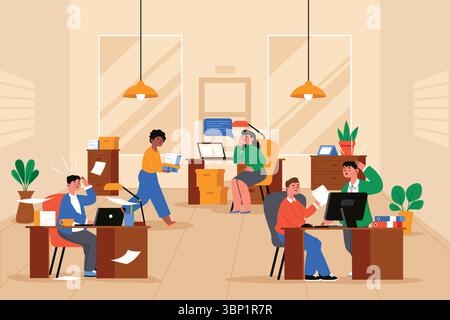 Bürokompositionen mit Werktätigen Stock Vektor