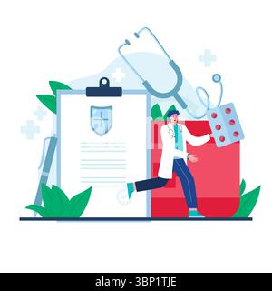 Handgezeichnete Illustration zum Nationalarzttag mit Medizinern und Essentials Stock Vektor