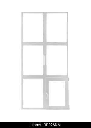 Weißes Kunststofffenster mit Flügeln, von denen einer geöffnet werden kann, ist isoliert. Stockfoto
