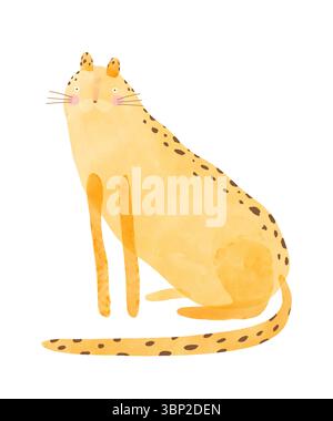 Süßer Sitzender Gepard. Kindliche zeichnerische Vektor-Illustration des glücklichen Leoparden. Gelbe Wildkatze auf weißem Hintergrund. Kinderzimmer-Dekoration. Stock Vektor