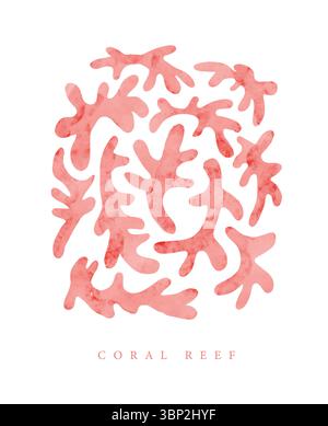 Vektorillustration von roten Korallen auf weißem Hintergrund. Korallenriff. Einfache Handgezeichnete Nautische Wandkunst Tropische, Moderne Grafik Mit Rotem Korallenmotiv. Stock Vektor