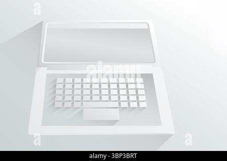 Minimalistisches Notebook mit leerem, blassem Bildschirm mit Tastatur und Trackpad auf verlaufendem Hintergrund Stockfoto