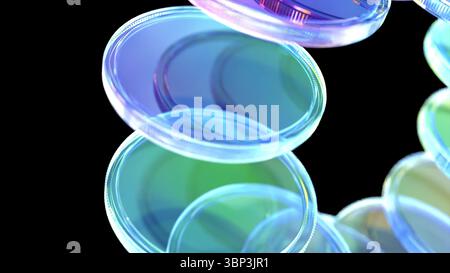 Farbige Glaslinsen auf schwarzem BG 3D-Rendering Stockfoto