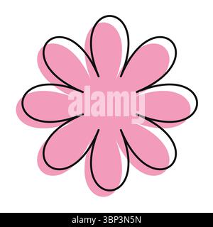 Abstraktes rosa Gänseblümchen mit Retro-Doodle-Effekt. Eine stilisierte Ikone mit klaren Linien und fröhlicher Energie Stock Vektor