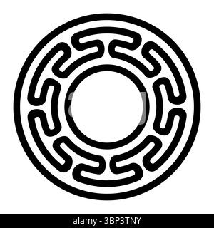 Abgerundetes Hexafoil-Mäandermuster. Scheibe mit glattem, geschwungenem Muster, aus einer einzigen durchgehenden Linie, geformt zu einem nahtlosen Motiv. Stockfoto