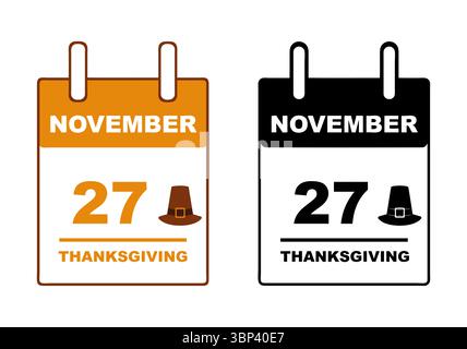 2025 Thanksgiving-Tageskalender Illustration isoliert auf weiß Stock Vektor