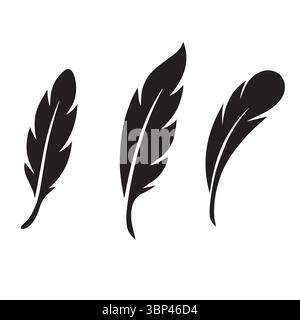 Minimalistisches Silhouette-Set mit drei stilisierten Federn auf weißem Hintergrund Stock Vektor