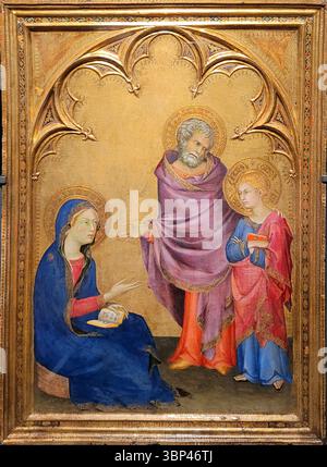 Simone Martini, Christus Wurde Im Tempel Entdeckt. Tempera auf Holzplatte. Dieses Gemälde zeigt eine biblische Episode aus dem Lukasevangelium (2:41-52), in der Maria und Josef den zwölfjährigen Jesus im Tempel finden, nachdem er verloren war. 1342. Stockfoto