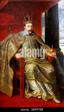 Ein Porträt von Sigismund III. Vasa im Krönungsgewand. Von Pieter Soutman (ca. 1593/1601?1657). Sigismund III. Vasa (1566 ? 1632) war König von Polen und Großherzog von Litauen von 1587 bis 1632 und als Sigismund König von Schweden und Großherzog von Finnland von 1592 bis 1599. Er war der erste polnische Souverän aus dem Hause Vasa. c. 1624. Stockfoto
