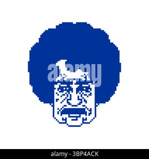 Locken Opa Portrait Pixel Art. 8 Bit Großvater mit großer Frisur Stock Vektor