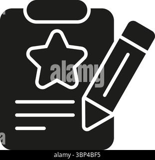Zwischenablage Mit Stern- Und Bleistiftsymbol. Silhouettensymbol Für Feedback, Überprüfung Und Bewertung. Qualitätsbewertung Und -Bewertung. Isolierter Vektor Stock Vektor