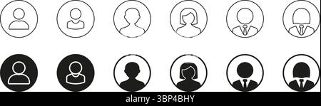 Symbolgruppe Avatar Für Benutzerprofil. Benutzeridentifikation, Kontodarstellung Und Profilbild-Silhouette-Symbolsammlung. Verschiedene Benutzersymbole Für Stock Vektor