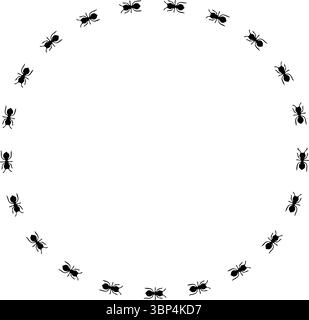 Silhouetten von Ameisen, die in ordentlichen Linien marschieren, Teamwork und Organisation zeigen, Ant Trail Illustration - Black Line ANTS Design Stock Vektor