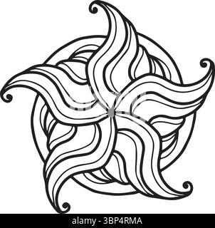 Organisches Mandala-Symbol, das Energie, Feuer und Fließfähigkeit kombiniert Stock Vektor