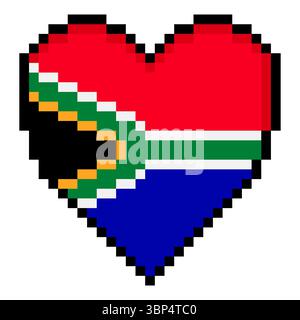 Südafrikanische Flagge mit Herzform im Pixel-Art-Stil Stock Vektor