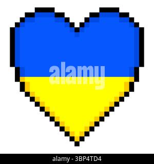 Ukrainische Flagge mit Herzform im Pixel-Art-Stil Stock Vektor