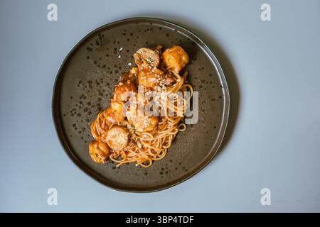 Schließen Sie hausgemachte Tomatensauce-Pasta Stockfoto