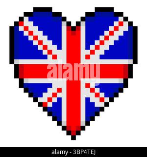 Britische Flagge mit Herzform im Pixel-Art-Stil Stock Vektor