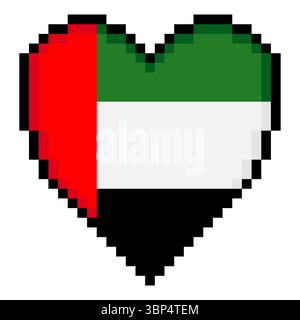 Flagge der Vereinigten Arabischen Emirate mit Herzform im Pixel-Art-Stil Stock Vektor