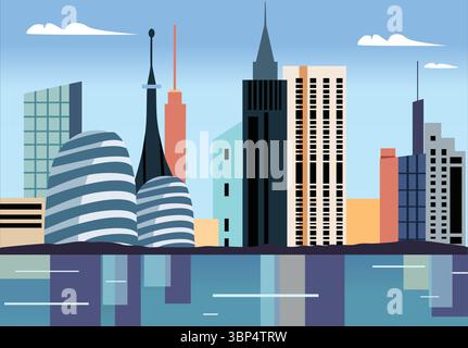 Landschaft der Zukunft. Moderne Technologien Großstadt, Wolkenkratzer. Vektorillustration Stadtlandschaft mit Gebäuden -Kopfzeilenbilder für Web Stock Vektor