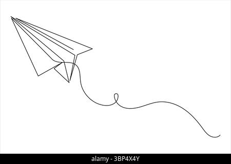Eine Linienzeichnung der Illustration der fliegenden Papierebene auf sauberem weißem Hintergrund im minimalen Stil Stock Vektor