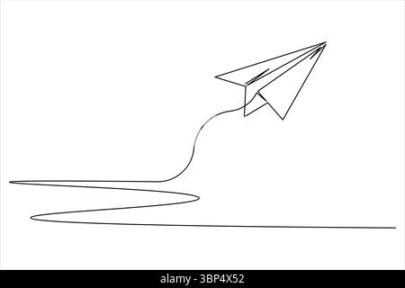 Eine Linienzeichnung der Illustration der fliegenden Papierebene auf sauberem weißem Hintergrund im minimalen Stil Stock Vektor