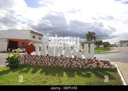 Tanhacu, bahia, brasilien - 31. Mai 2025: Zeichen der Stadt Tanhacu in Bahia. Stockfoto