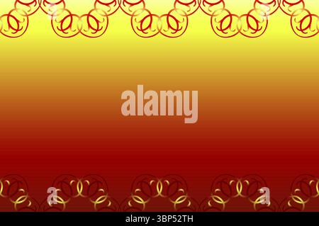 Sonniges Grußkartendesign mit Platz für Text in der Mitte. Leuchtend rote ethnische nahtlose Grenze. Verzierte Feuerdekoration. Rot-goldene, geschwungene Linien. Positi Stock Vektor
