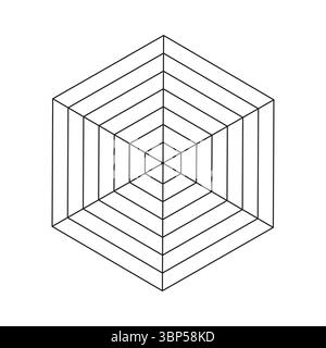 Vorlage für Radar- oder Spider-Diagramme. Leeres Radardiagramm. Diagramm für Statistik und Analyse. Sechskant, einfache flache Grafik. Vektorabbildung. Stock Vektor