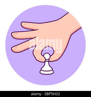 Zeichentrickhand bewegte weiße Schachfigur, spielte Schachsymbol. Illustration von Vektorclips. Stock Vektor