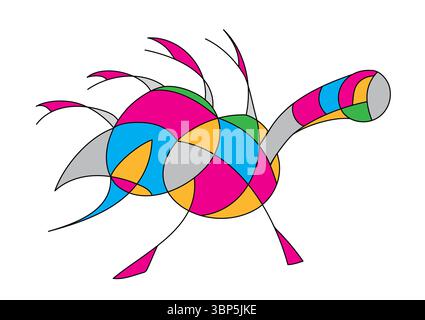 Abstrakte Darstellung einer Schildkröte in Blau, Rosa, Grün und Gelb Stockfoto