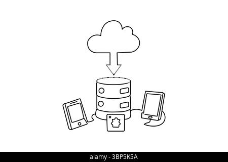 Cloud-Speicher durchgehende einzeilige Zeichnung minimalistisches Umrisssymbol Stock Vektor