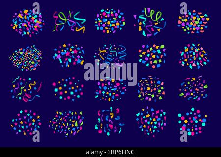 Partykonfetti. Kollektion Elemente Quadrat und Kreise für verschiedene Veranstaltungen aktuelle Vektor-Konfetti-Set-Vorlagen Stock Vektor