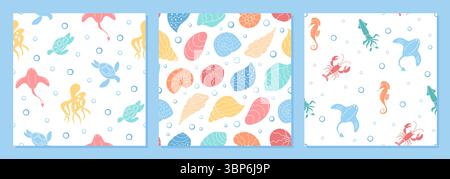 Unterwasser Seamless Marine Pattern Set Stock Vektor