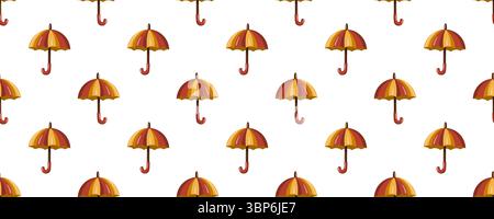 Nahtloses Herbstmuster mit gelben und roten Regenschirmen auf weißem Hintergrund. Zeichentrickvektor Herbst Digitalpapier Design Stock Vektor