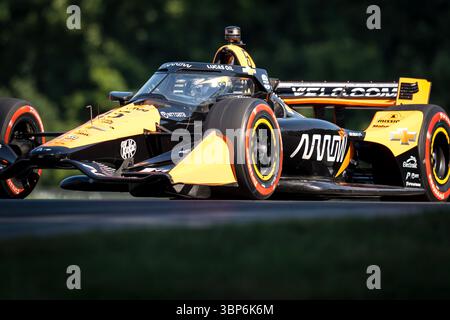 Lexington, OH, USA – 06. Juli 2025: PATO OWARD (5) (MEX) aus Monterey, Mexiko, reist während eines Trainings für den Honda Indy 200 auf dem Mid-Ohio Sports Car Course in Lexington OH durch die Kurven. Stockfoto