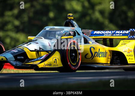 Lexington, OH, USA - 06. Juli 2025: CHRISTIAN RASMUSSEN (21) (DNK) aus Kopenhagen, Dänemark, reist während eines Trainings für den Honda Indy 200 auf dem Mid-Ohio Sports Car Course in Lexington OH durch die Kurven. Stockfoto