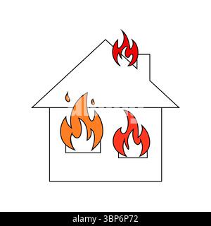 Hausbrand. Symbol für Gebäudezerstörung. Brennende Szene. Brandschutz-Vektor. Stock Vektor