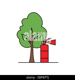 Baumfeuerhydrant Symbol für Natursicherheit. Abbildung der Ausrüstung im Freien. Grüner brauner Vektor. Stock Vektor