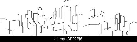 Stadtgebäude eine Linie durchgängiges nahtloses Muster dünne Linie Illustration für Dekoration, Hintergrund, Grafik, Fußzeile usw. Stock Vektor