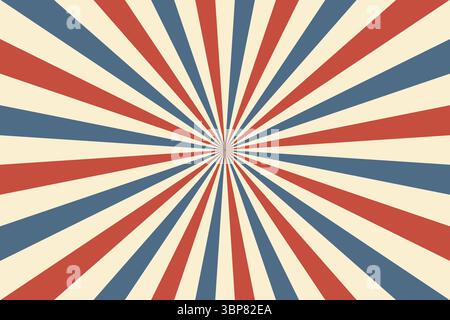 Zirkus Vintage Zelt Hintergrund. Retro-Sonnenstrahlen. Vintage-Starburst-Poster. Struktur der radialen Linien mit Sternenbruch. Rote Streifen. Zirkus, Karneval Stock Vektor