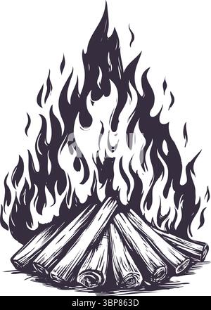 Fire Emblem, Ruhe in den Wald, camping Hand gezeichnet Vektor-illustration realistische Skizze. Stock Vektor
