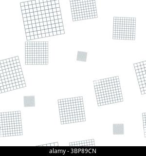 Hintergrund mit abstrakten Zellen. Digitale Aquarellabbildung. Nahtloses kariertes Muster, isoliert auf weißem Hintergrund. Stilisierung der Technologie Stockfoto