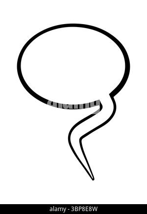 Ovale Sprechblase mit welligem Schwanz, schwarze Umrandung auf weißem Hintergrund, leerer Ballon mit Comic-Dialog Stock Vektor