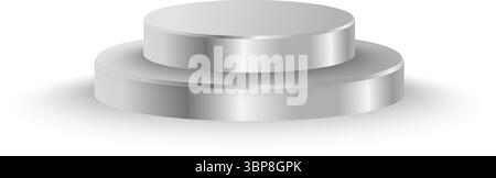 3D Silver Metal Podium mit Spotlight leuchtet auf dunkelgrauem Hintergrund, Industriekonzept für Produktanzeige und Modellerstellung Stock Vektor