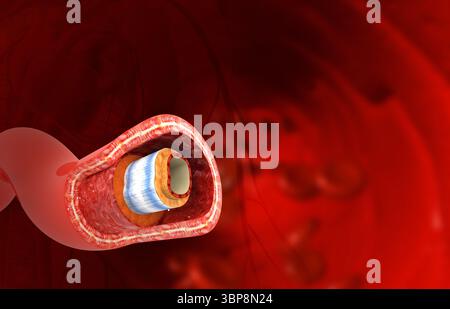 Gefässe, Arterienvenen auf medizinischem Hintergrund. 3D-Abbildung Stockfoto