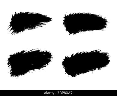 Set mit vier schwarzen handgezeichneten Pinselstrichen für den Grunge-Pinsel, isoliert auf weiß. Stock Vektor